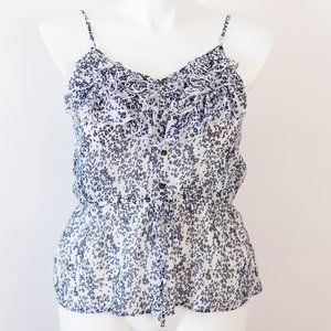Blue Floral Ruffle Tank Top